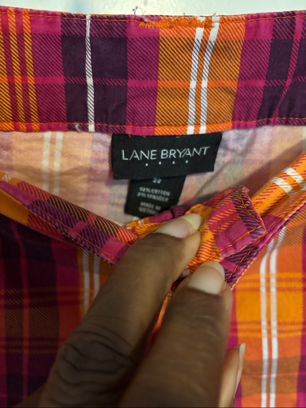 Lane Bryant Magenta and Orange Plaid Button-Down Shirt
